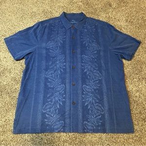 Tommy Bahama Shirt Mens XXL Blue Silk Button Short Sleeve Floral Hawaiian Cool